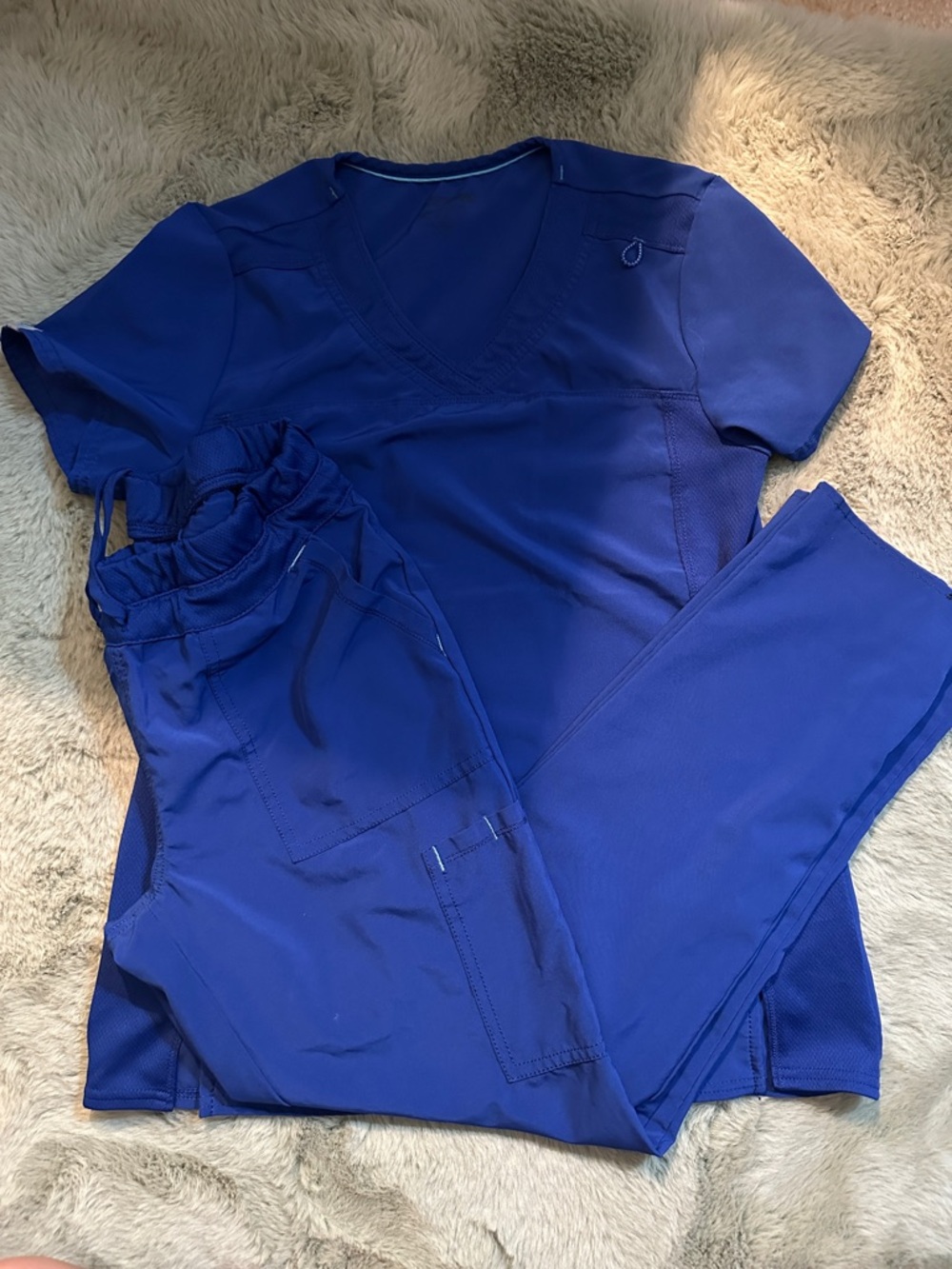 Royal Blue Scrub Set - V-Neck Top & Drawstring Pants